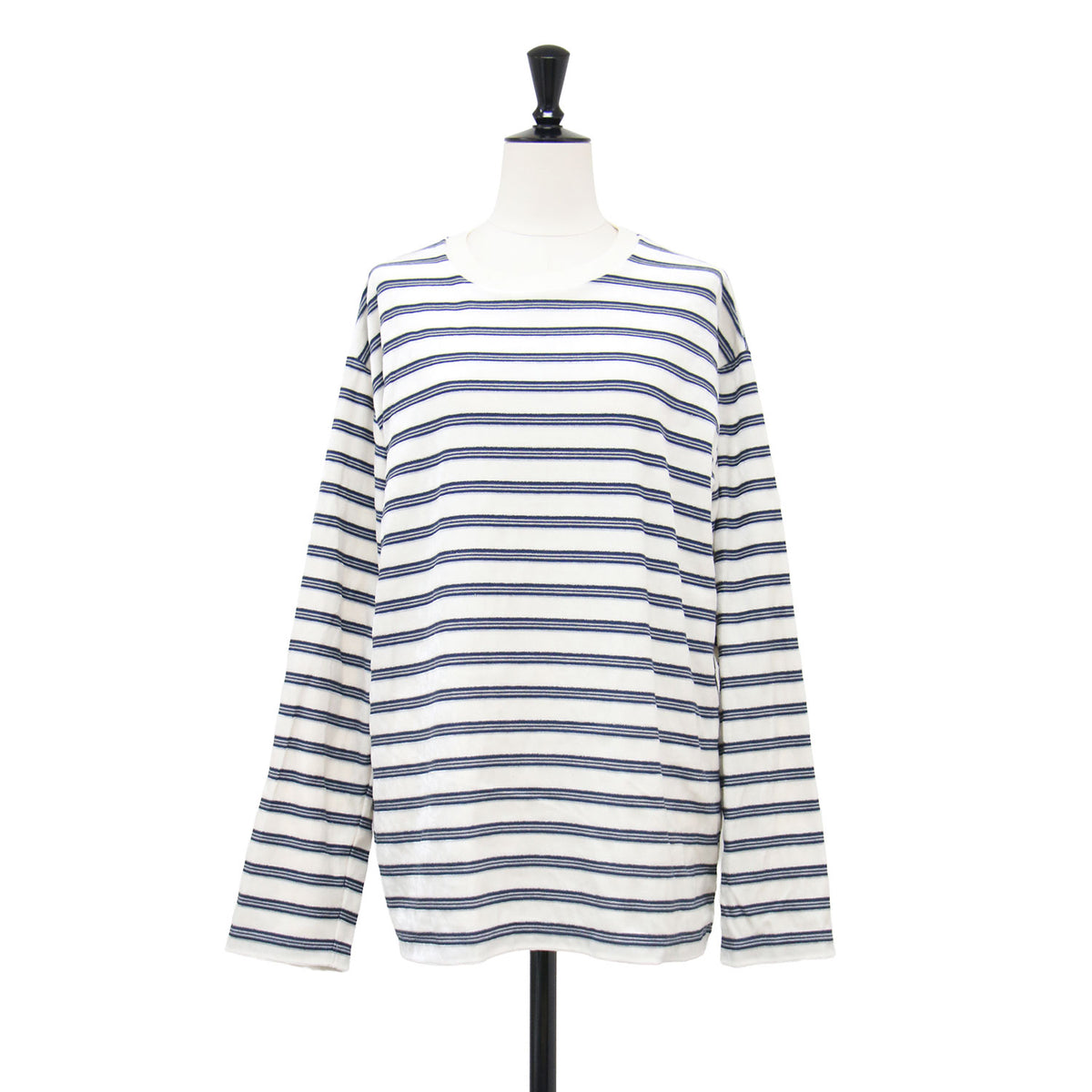 ベロア ボーダー ロングスリーブ Tシャツ / プルオーバー 長袖 クルーネック リラクシー 凹凸 天竺 コットン