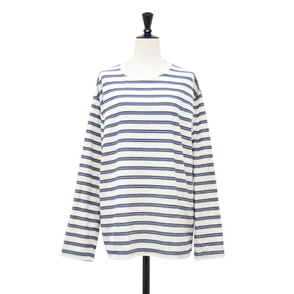 ベロア ボーダー ロングスリーブ Tシャツ / プルオーバー 長袖 クルーネック リラクシー 凹凸 天竺 コットン