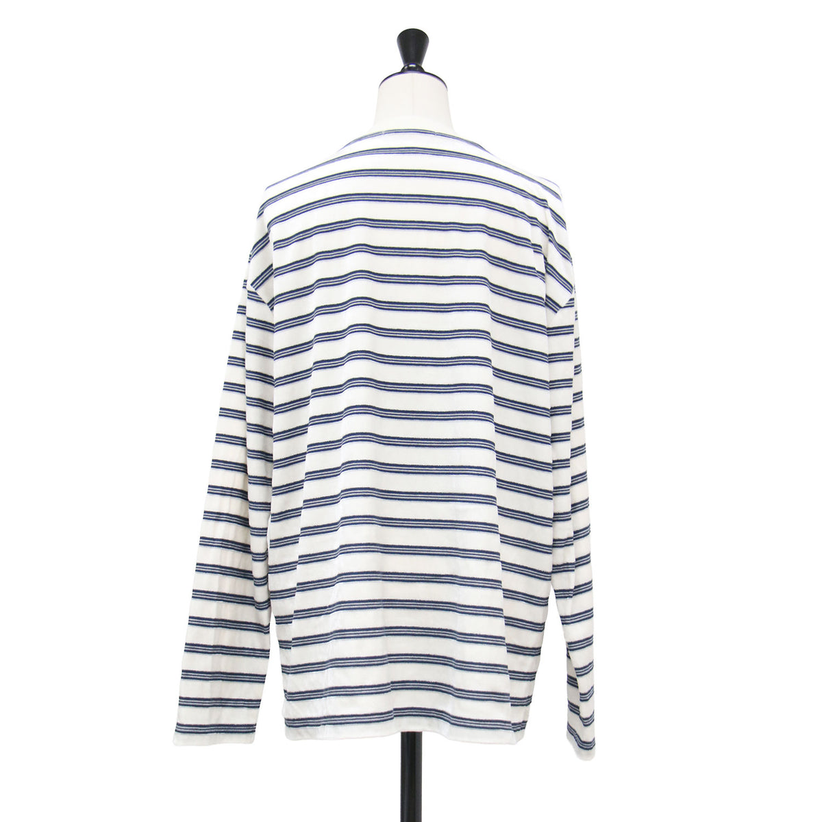 ベロア ボーダー ロングスリーブ Tシャツ / プルオーバー 長袖 クルーネック リラクシー 凹凸 天竺 コットン