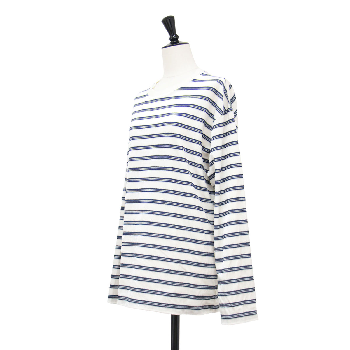 ベロア ボーダー ロングスリーブ Tシャツ / プルオーバー 長袖 クルーネック リラクシー 凹凸 天竺 コットン