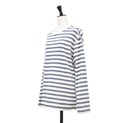 ベロア ボーダー ロングスリーブ Tシャツ / プルオーバー 長袖 クルーネック リラクシー 凹凸 天竺 コットン