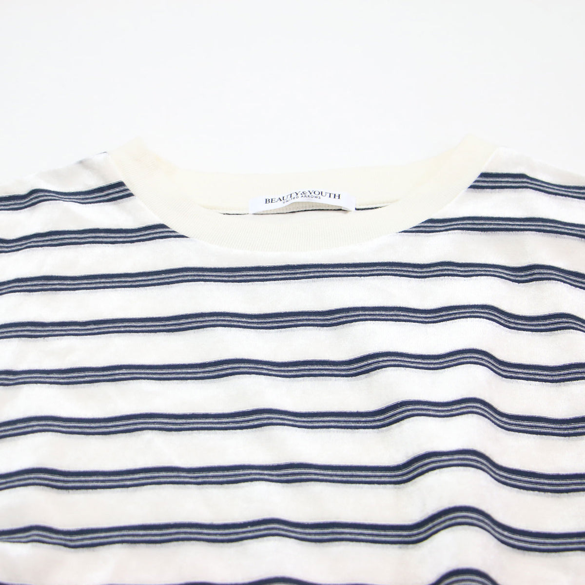 ベロア ボーダー ロングスリーブ Tシャツ / プルオーバー 長袖 クルーネック リラクシー 凹凸 天竺 コットン
