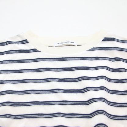 ベロア ボーダー ロングスリーブ Tシャツ / プルオーバー 長袖 クルーネック リラクシー 凹凸 天竺 コットン