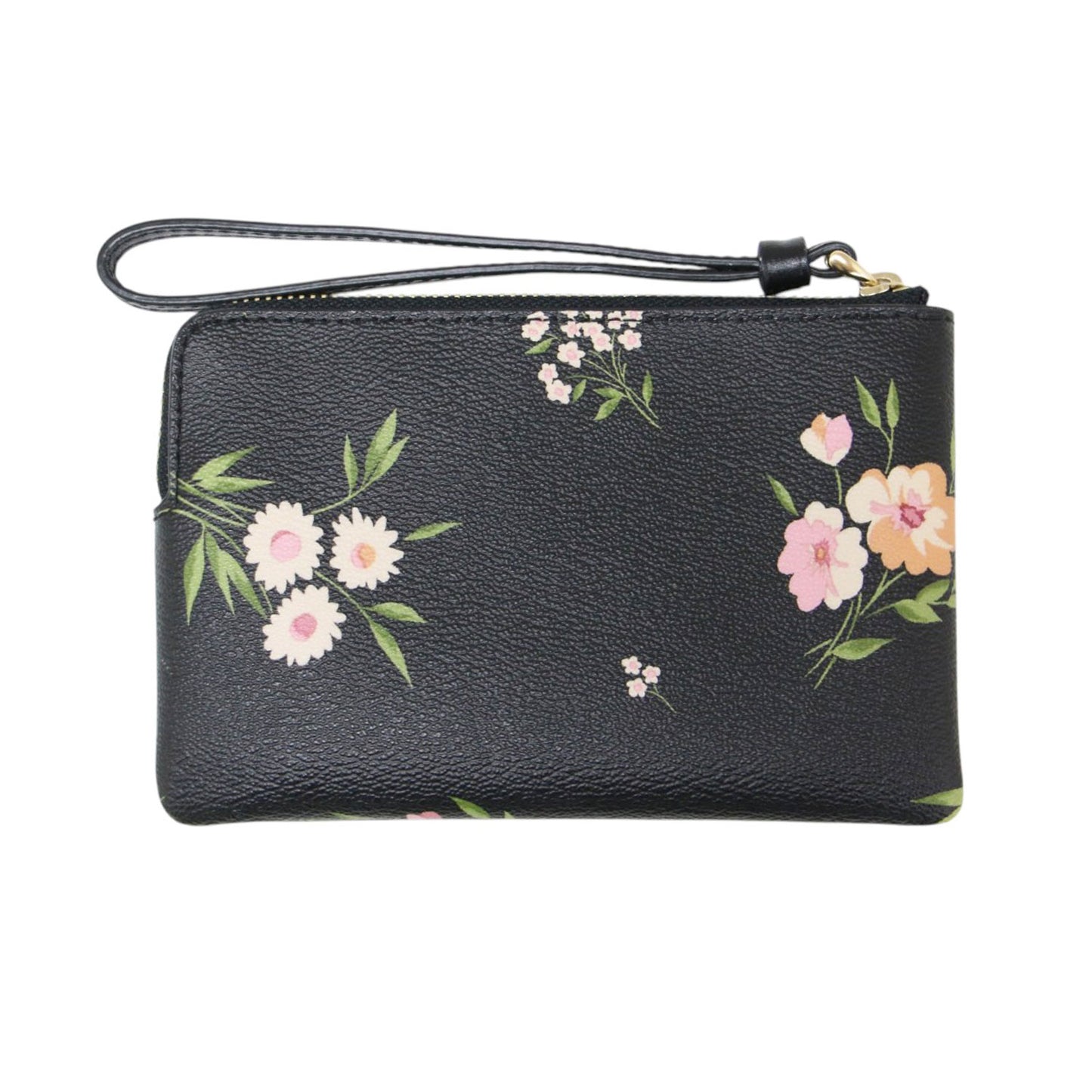ロゴ 花柄プリント ハンドポーチ / リストレット L字ファスナー ミニウォレット 短財布