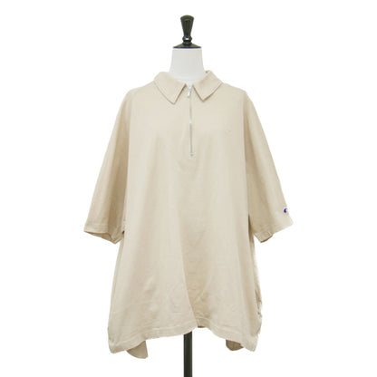 × FRAMeWORK 別注 26春夏 ハーフジップ ワイドTシャツ / JERSEY HALF ZIP TEE プルオーバー 5分袖 ラグラン ロゴ 刺繍 コットン