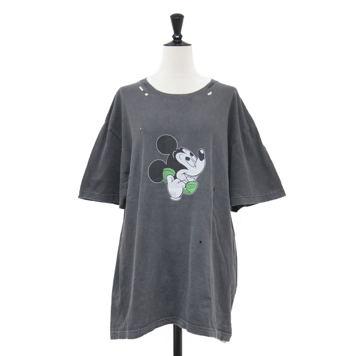 25春夏 ミッキー Tシャツ / MICKEY プルオーバー クルーネック 半袖 プリント ダメージ加工 コットン