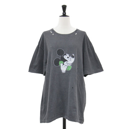 25春夏 ミッキー Tシャツ / MICKEY プルオーバー クルーネック 半袖 プリント ダメージ加工 コットン
