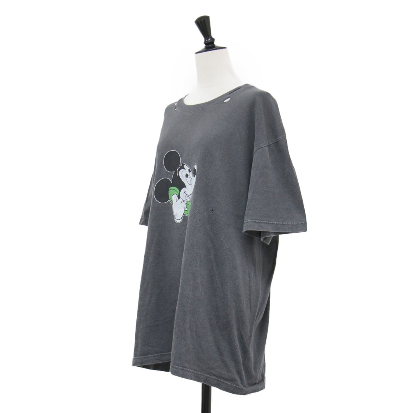 25春夏 ミッキー Tシャツ / MICKEY プルオーバー クルーネック 半袖 プリント ダメージ加工 コットン