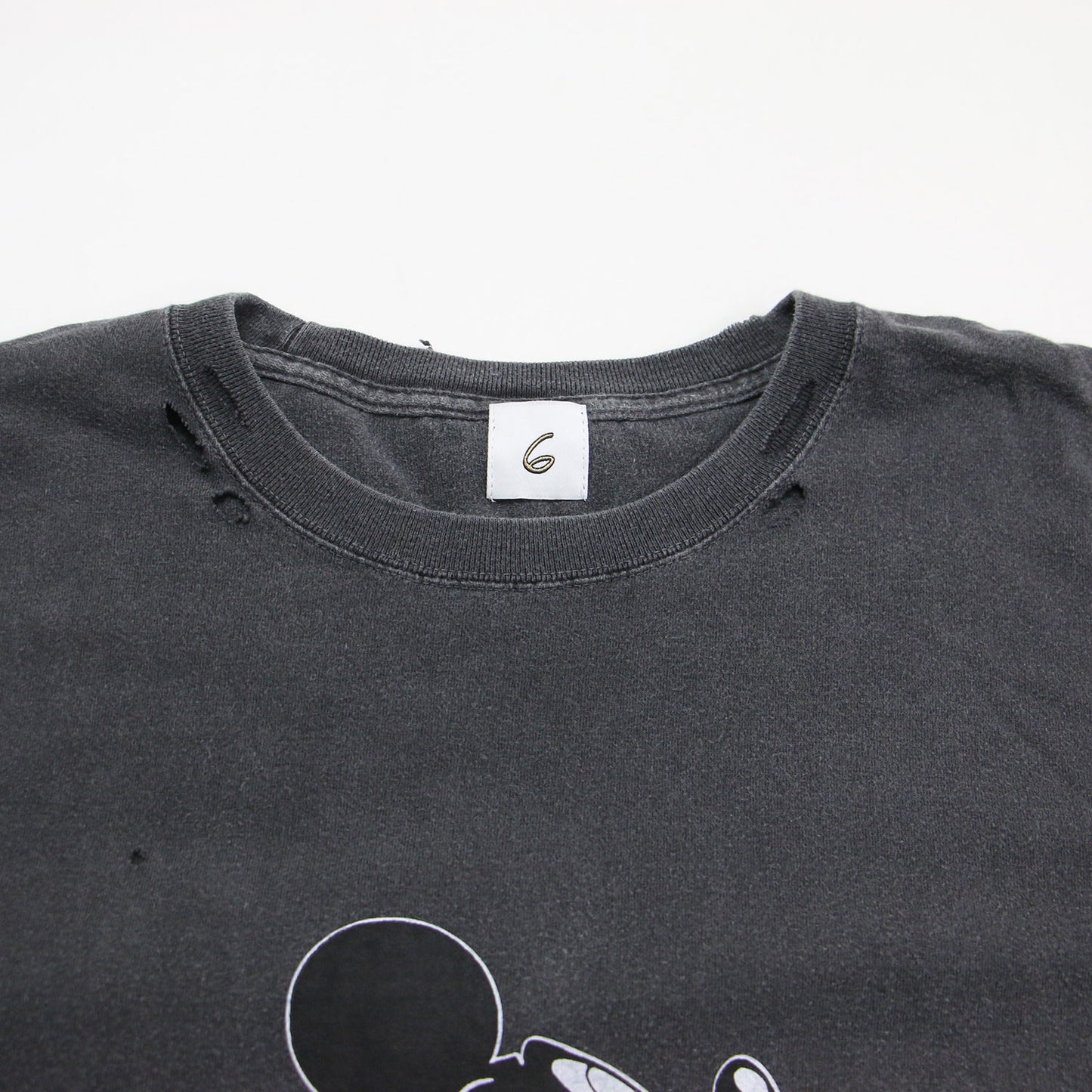 25春夏 ミッキー Tシャツ / MICKEY プルオーバー クルーネック 半袖 プリント ダメージ加工 コットン