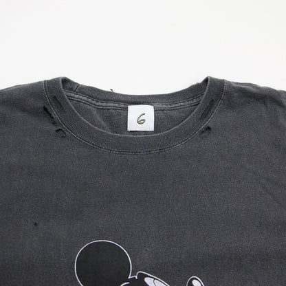 25春夏 ミッキー Tシャツ / MICKEY プルオーバー クルーネック 半袖 プリント ダメージ加工 コットン