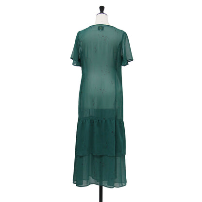 フローラル シフォン ラップドレス / Wrap Dress Poly Chiffon Floral Printed ワンピース Aライン フレア Vネック 半袖 ティアード シアー フラワープリント 花柄 ウォッシャブル