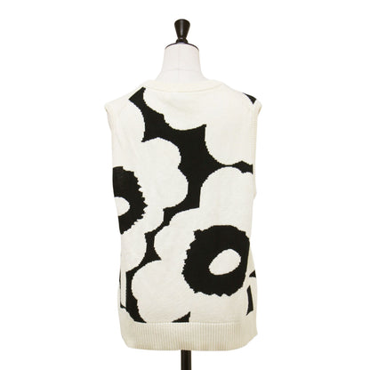ピオネーリ ウニッコ ニットベスト / Pioneeri Unikko knitted vest ノースリーブ ショート丈 クルーネック シャクヤク 花柄 コクーンシルエット コットン