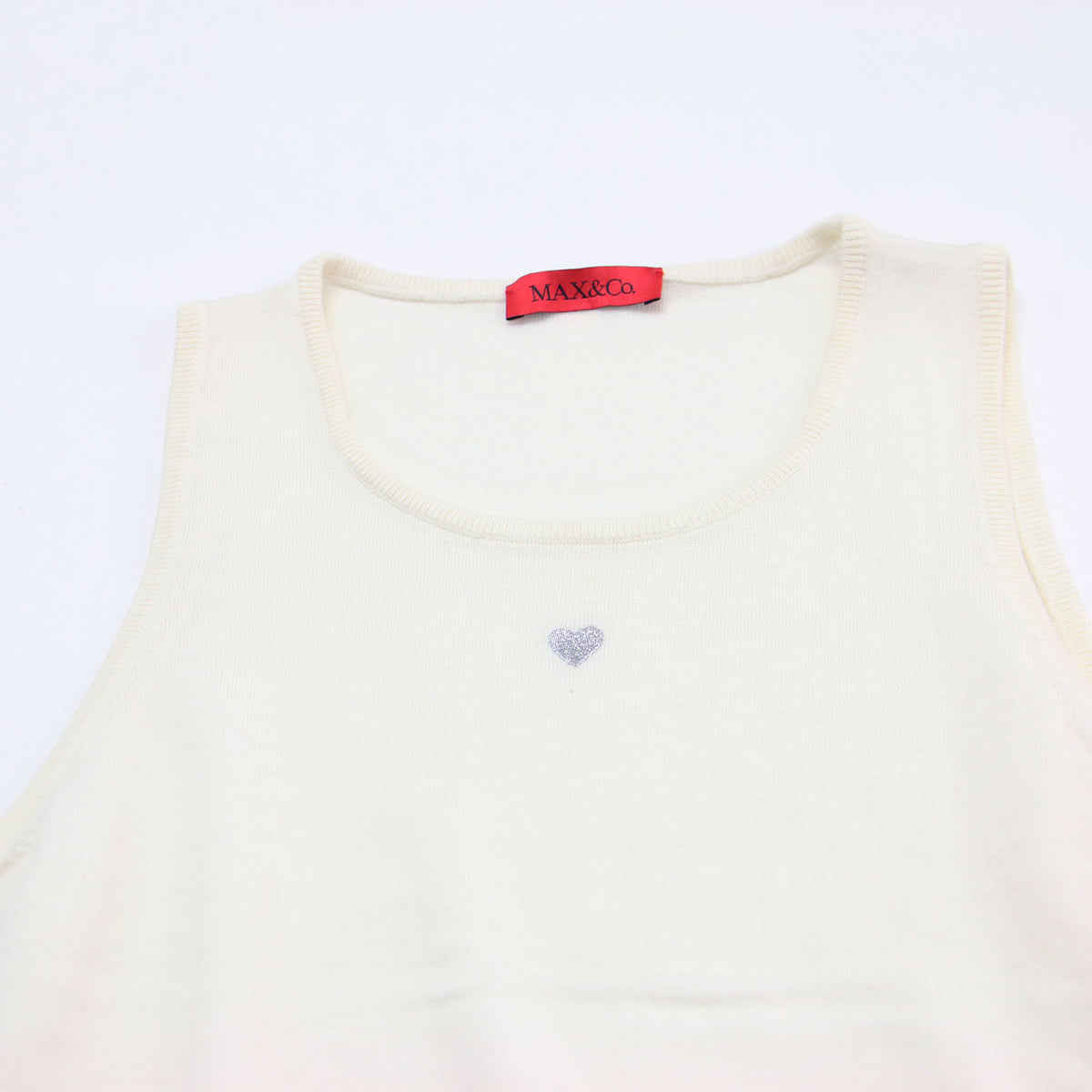 ハート 刺繍 プルオーバー / ニット ノースリーブ Uネック ハイゲージ ウール