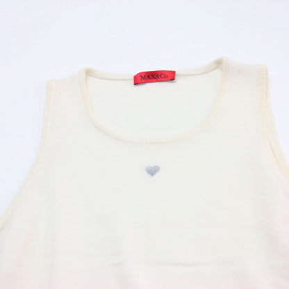 ハート 刺繍 プルオーバー / ニット ノースリーブ Uネック ハイゲージ ウール