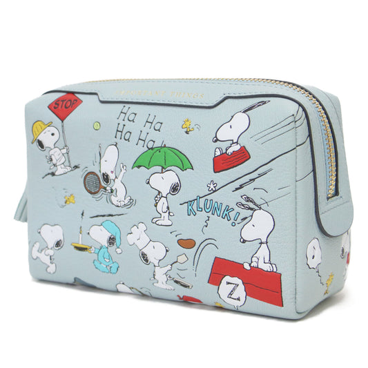 × PEANUTS 25春夏 スヌーピー プリント レザーポーチ / 小物入れ コスメポーチ 化粧ポーチ スクエア フリンジ