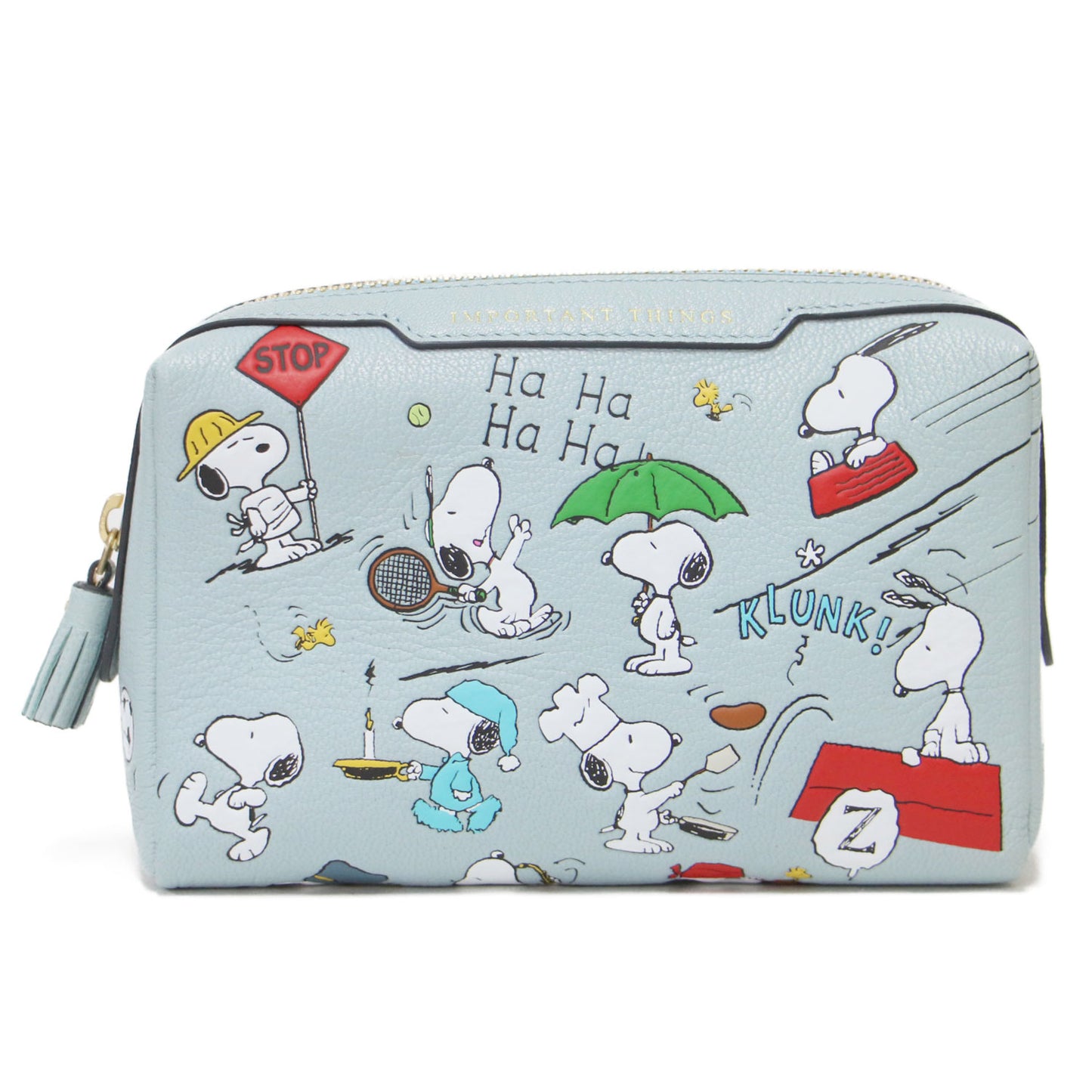 × PEANUTS 25春夏 スヌーピー プリント レザーポーチ / 小物入れ コスメポーチ 化粧ポーチ スクエア フリンジ