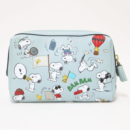 × PEANUTS 25春夏 スヌーピー プリント レザーポーチ / 小物入れ コスメポーチ 化粧ポーチ スクエア フリンジ