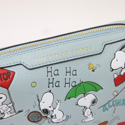 × PEANUTS 25春夏 スヌーピー プリント レザーポーチ / 小物入れ コスメポーチ 化粧ポーチ スクエア フリンジ