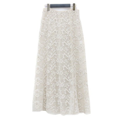 23秋冬 コットン レース スカート / COTTON LACE ロング丈 Aライン フレア 総柄 透かし編み サイドファスナー