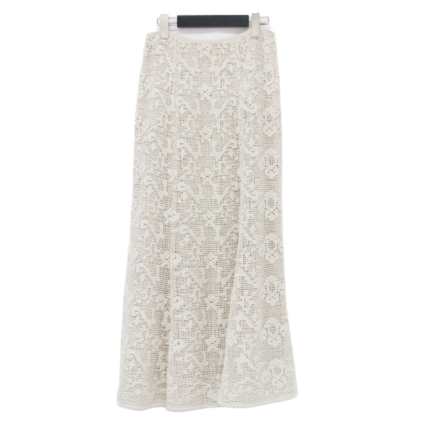 23秋冬 コットン レース スカート / COTTON LACE ロング丈 Aライン フレア 総柄 透かし編み サイドファスナー