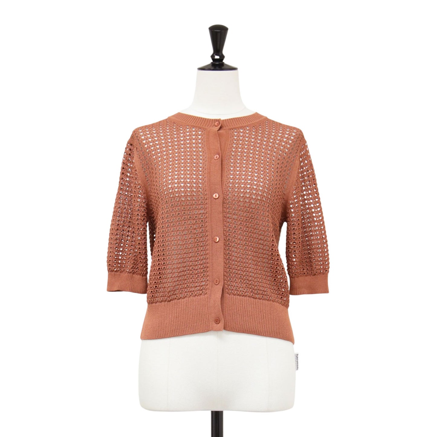 25春夏 ニット カーディガン / Suffork Oppo Cardigan 5分袖 半袖 ショート丈 クルーネック メッシュ編み 透かし編み ボクシーシルエット ウォッシャブル