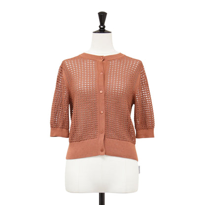 25春夏 ニット カーディガン / Suffork Oppo Cardigan 5分袖 半袖 ショート丈 クルーネック メッシュ編み 透かし編み ボクシーシルエット ウォッシャブル