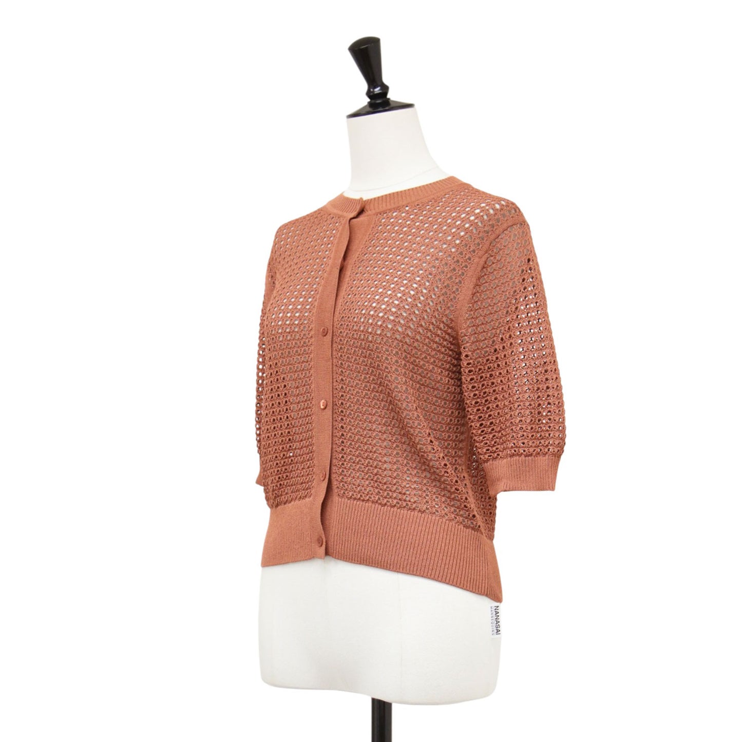 25春夏 ニット カーディガン / Suffork Oppo Cardigan 5分袖 半袖 ショート丈 クルーネック メッシュ編み 透かし編み ボクシーシルエット ウォッシャブル