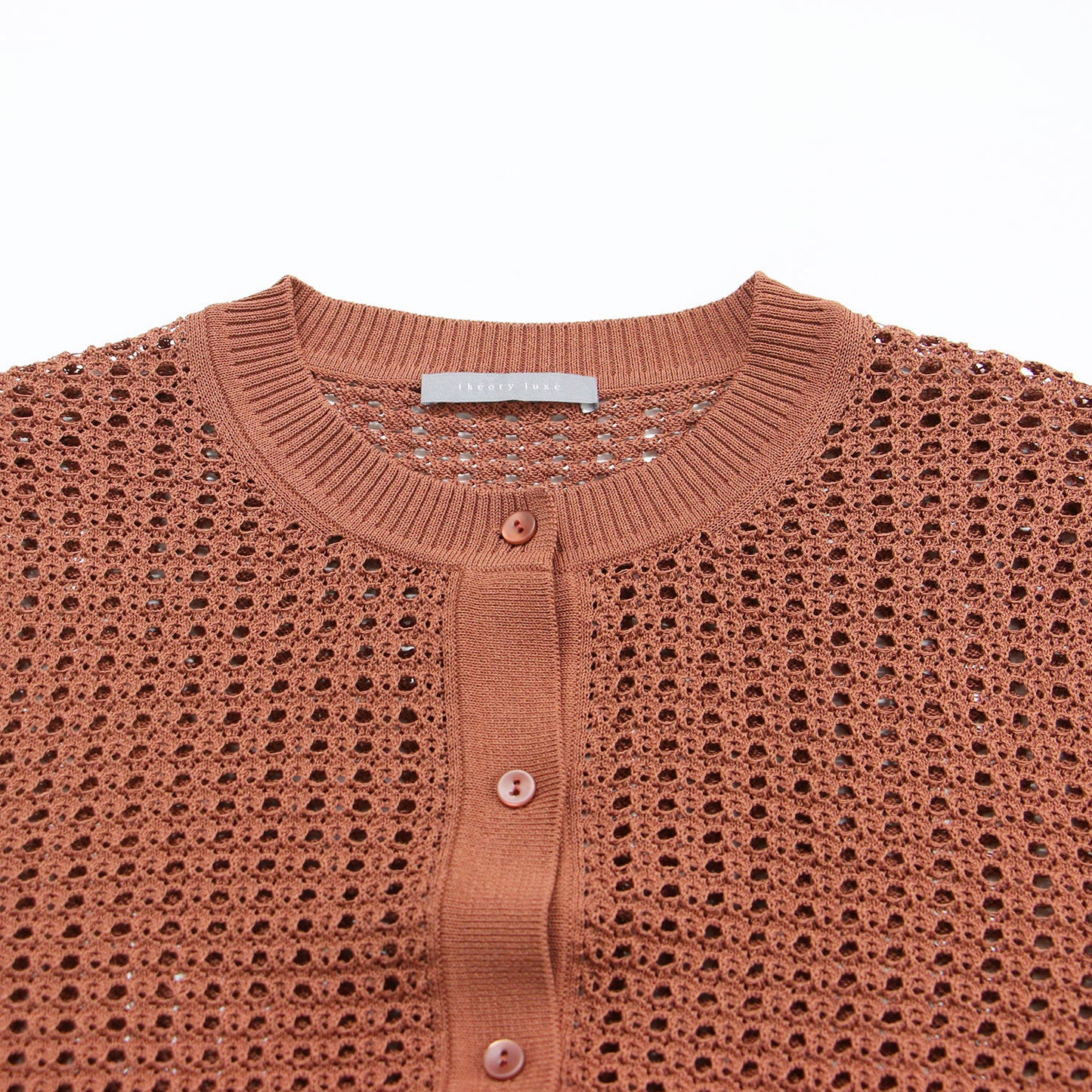 25春夏 ニット カーディガン / Suffork Oppo Cardigan 5分袖 半袖 ショート丈 クルーネック メッシュ編み 透かし編み ボクシーシルエット ウォッシャブル