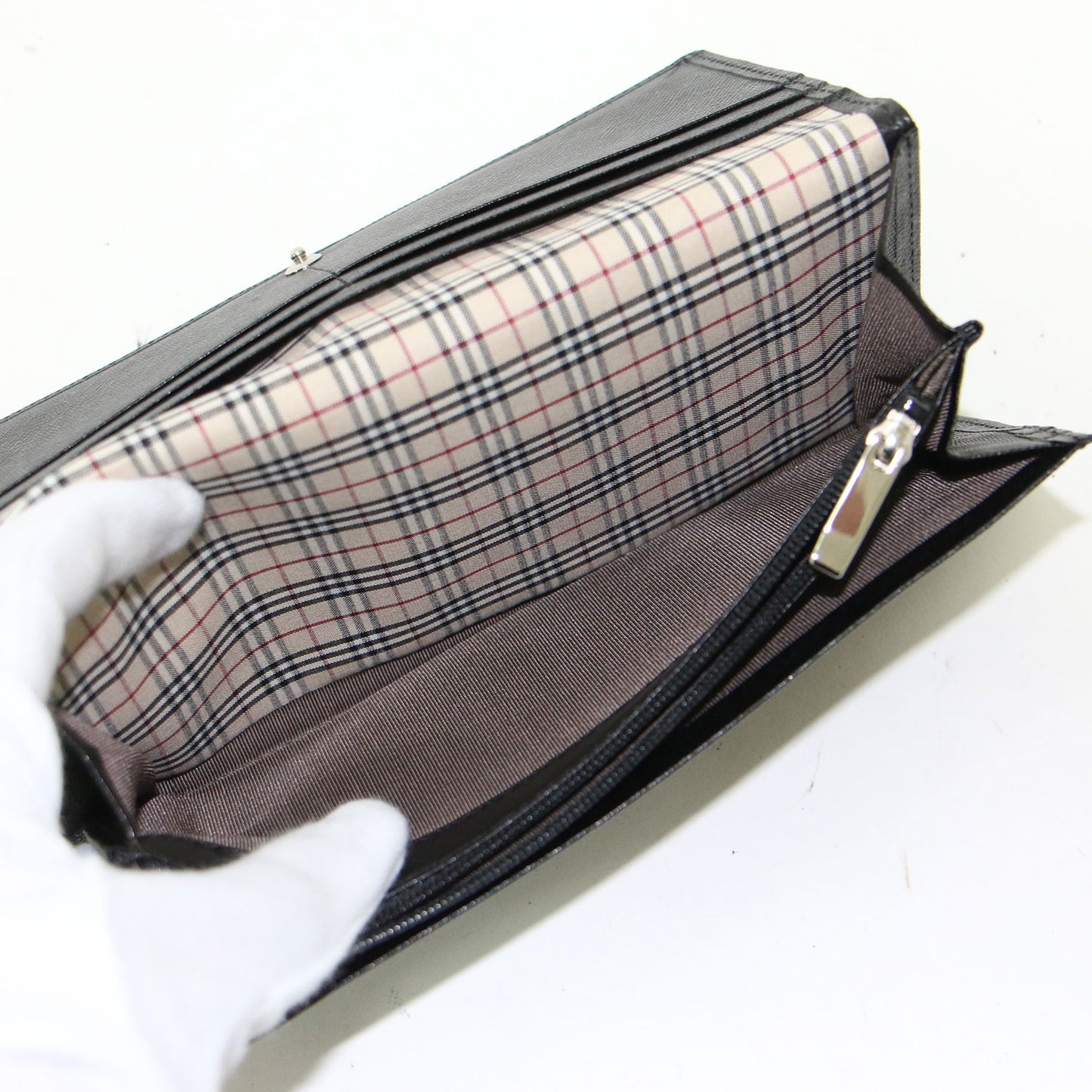 レザー フラップ ロングウォレット / 長財布 ノバチェック柄 ロゴ