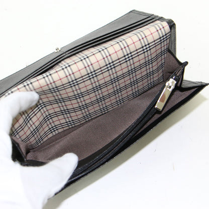 レザー フラップ ロングウォレット / 長財布 ノバチェック柄 ロゴ