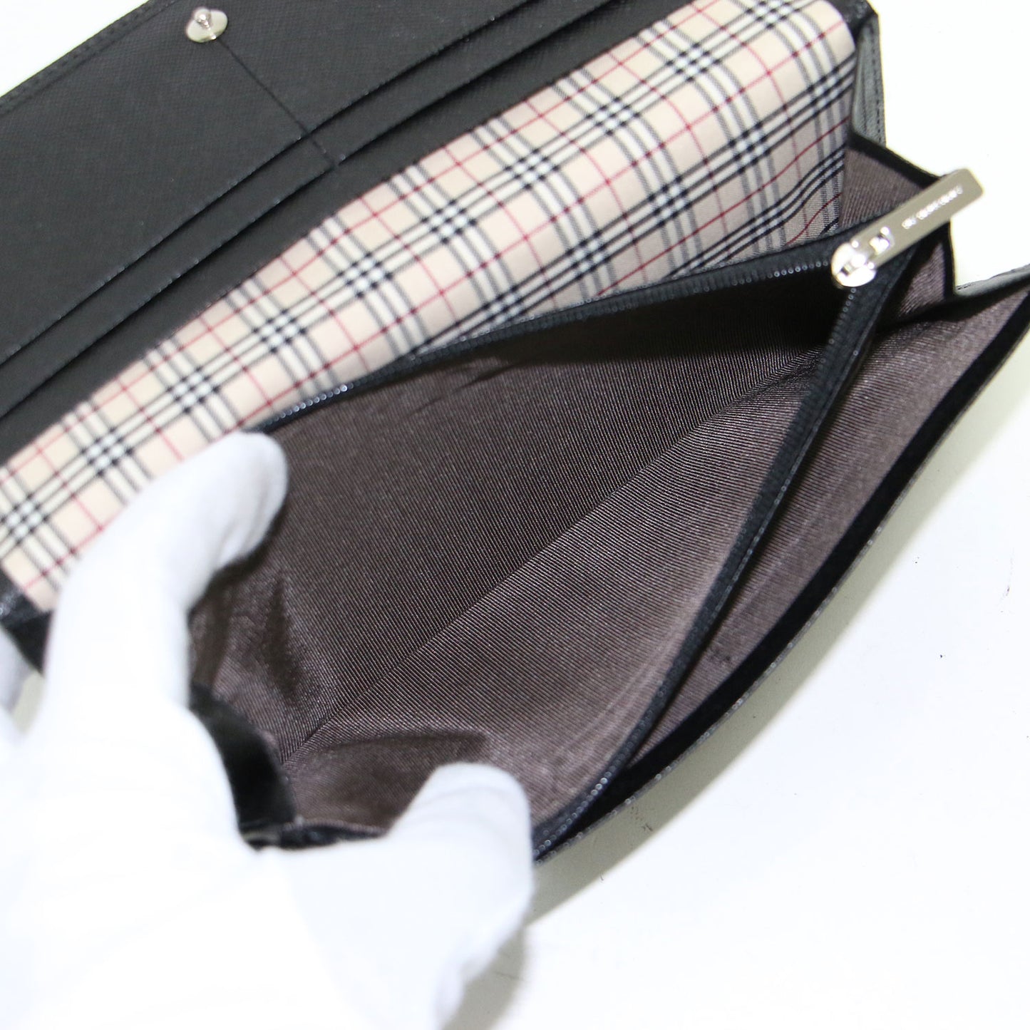 レザー フラップ ロングウォレット / 長財布 ノバチェック柄 ロゴ