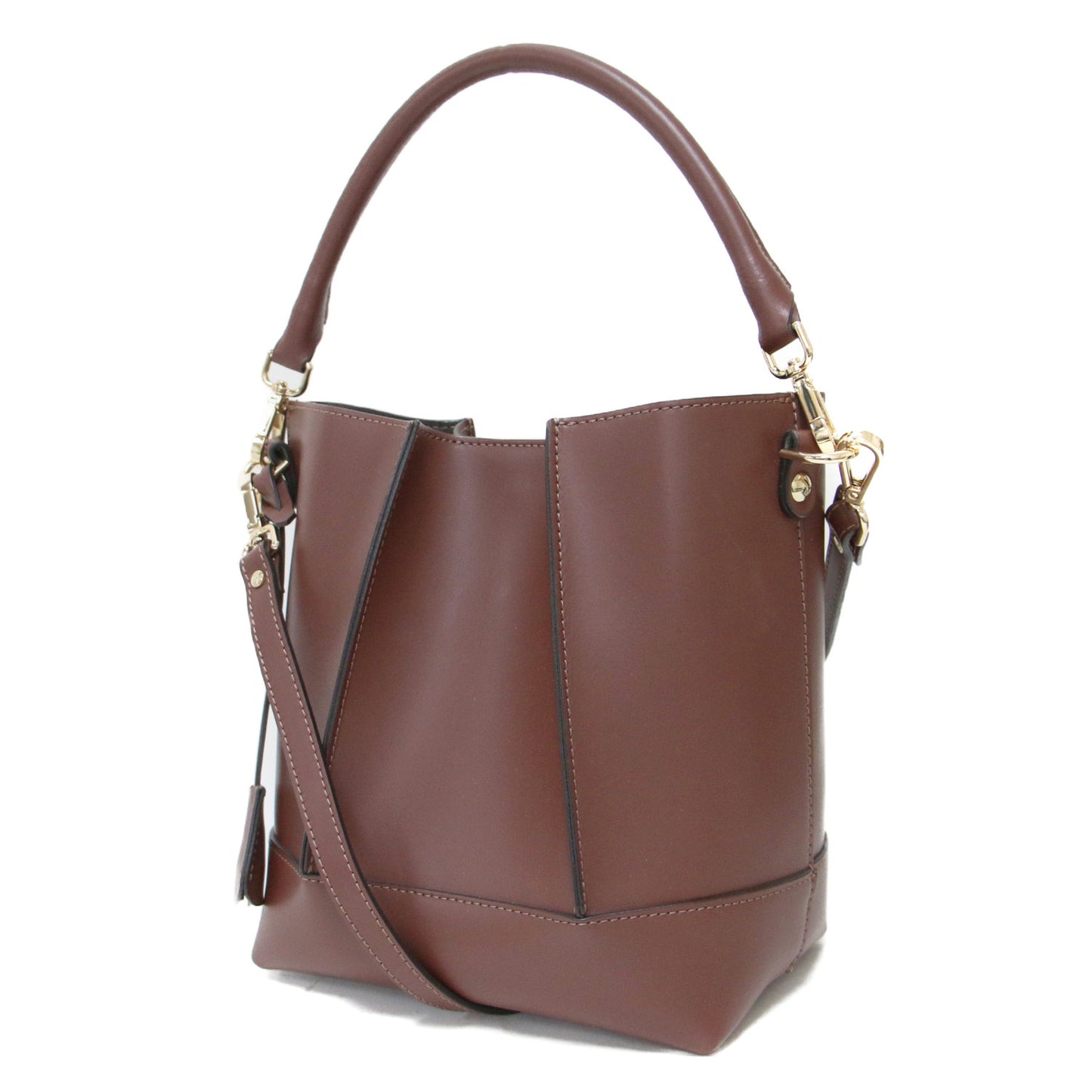 22秋冬 バケツバッグ / BUCKETS BAG COFFEE ショルダーバッグ 2way ワンドル ポーチ付き ステッチ レザー