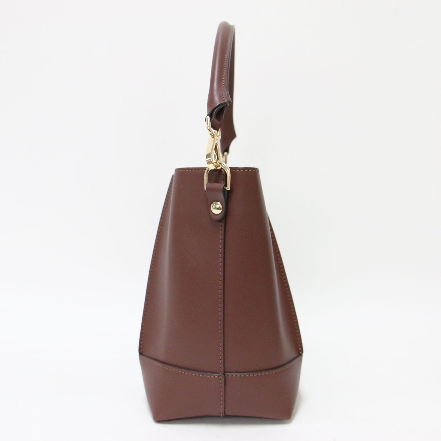 22秋冬 バケツバッグ / BUCKETS BAG COFFEE ショルダーバッグ 2way ワンドル ポーチ付き ステッチ レザー