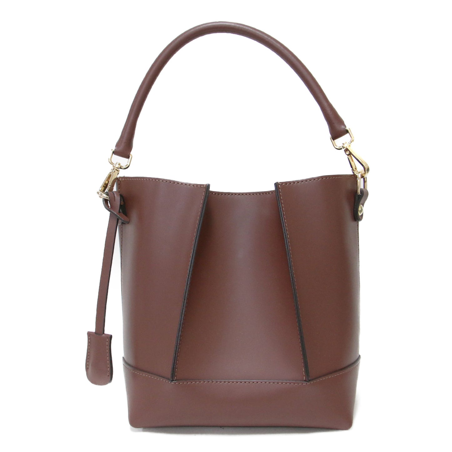 22秋冬 バケツバッグ / BUCKETS BAG COFFEE ショルダーバッグ 2way ワンドル ポーチ付き ステッチ レザー