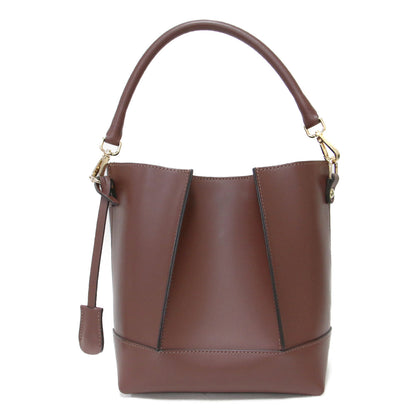 22秋冬 バケツバッグ / BUCKETS BAG COFFEE ショルダーバッグ 2way ワンドル ポーチ付き ステッチ レザー