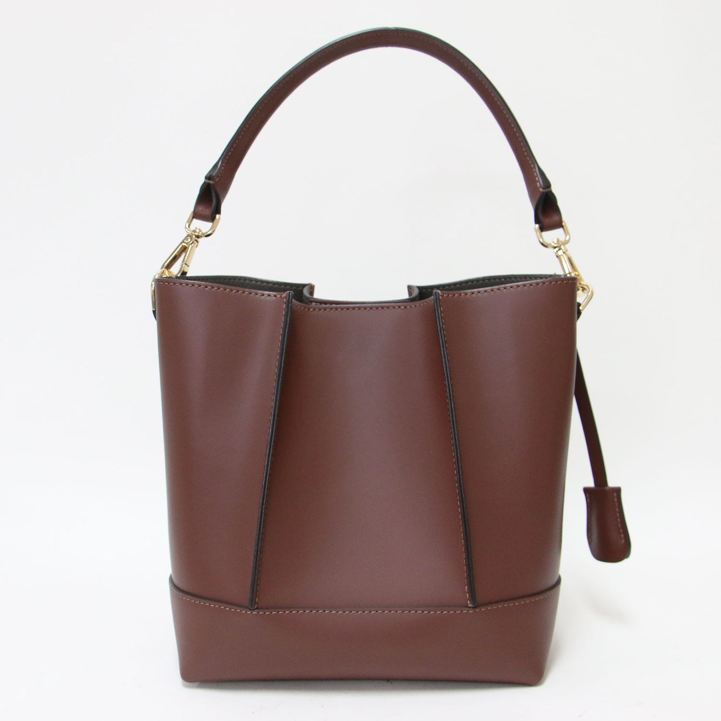 22秋冬 バケツバッグ / BUCKETS BAG COFFEE ショルダーバッグ 2way ワンドル ポーチ付き ステッチ レザー