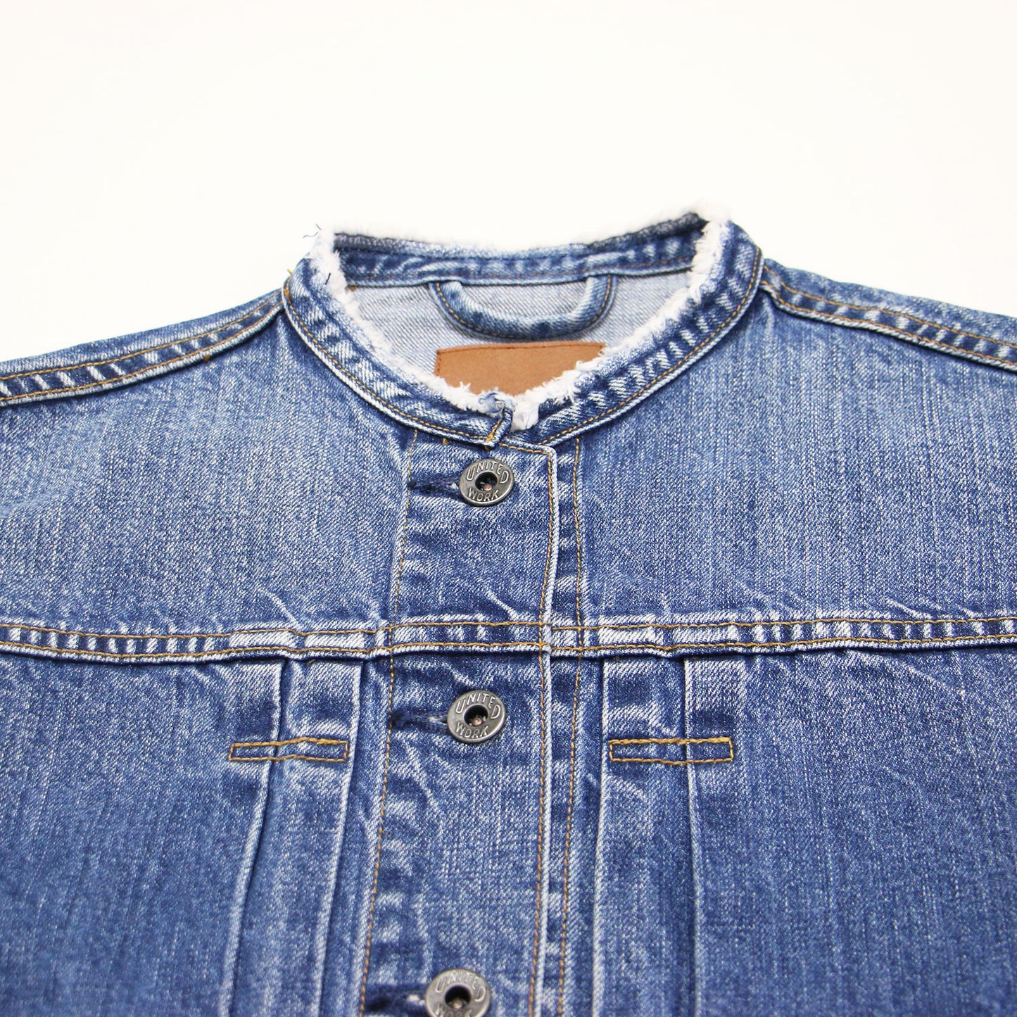 5 1/2 2ND-LINE CROP DENIM ジャケット / クロップド丈 ノーカラー オーバーサイズ フラップポケット カットオフ タック コットン