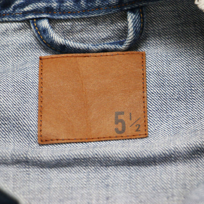 5 1/2 2ND-LINE CROP DENIM ジャケット / クロップド丈 ノーカラー オーバーサイズ フラップポケット カットオフ タック コットン