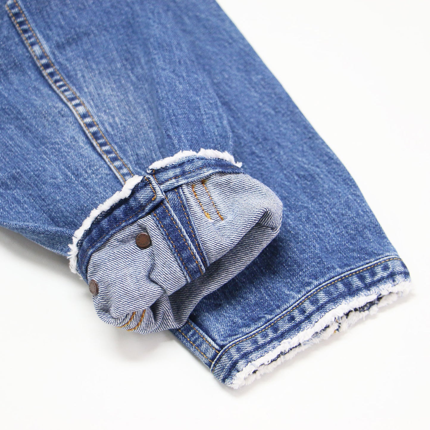 5 1/2 2ND-LINE CROP DENIM ジャケット / クロップド丈 ノーカラー オーバーサイズ フラップポケット カットオフ タック コットン