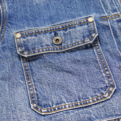 5 1/2 2ND-LINE CROP DENIM ジャケット / クロップド丈 ノーカラー オーバーサイズ フラップポケット カットオフ タック コットン