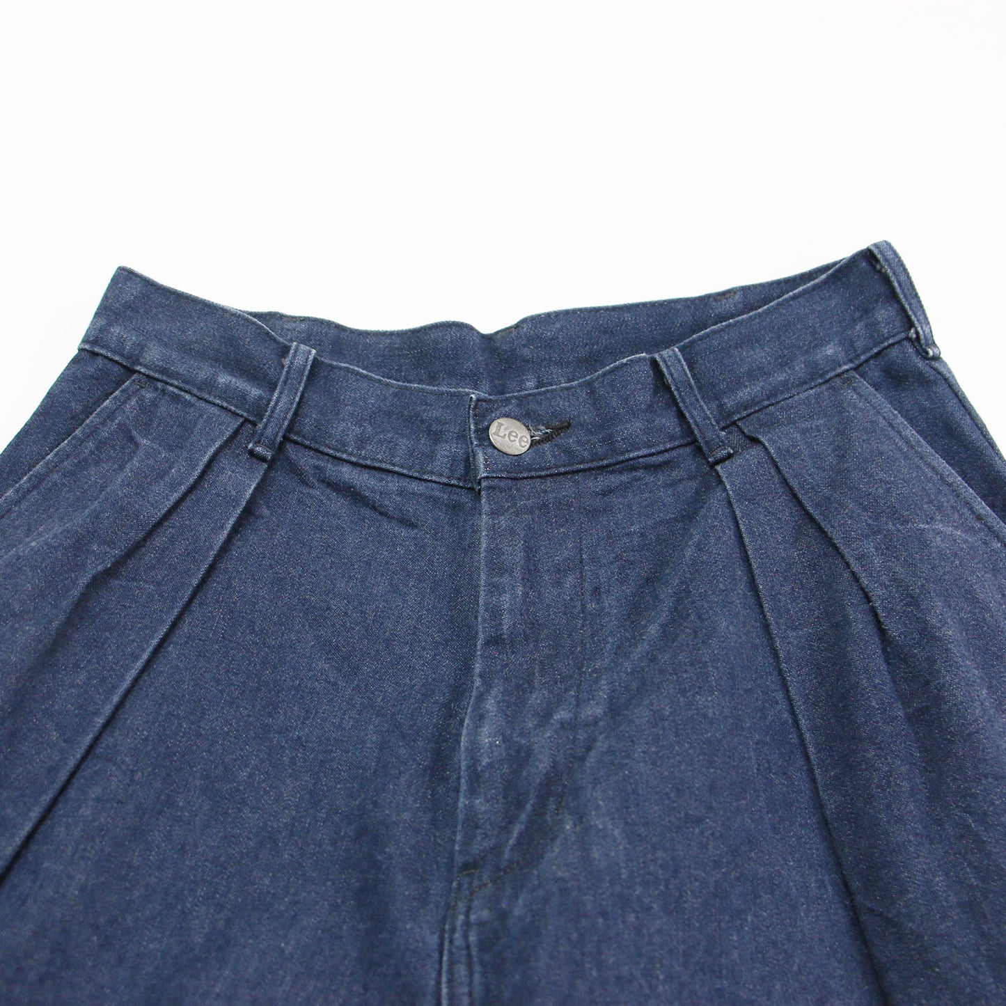 ツータック デニム ワークパンツ / ワイドパンツ ハイウエスト フレア コットン