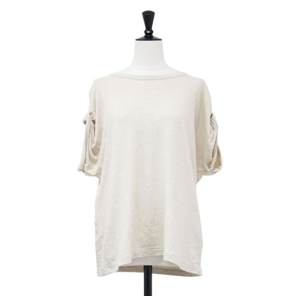 23春夏 リネン コットン Tシャツ / プルオーバー フレンチスリーブ クルーネック タック