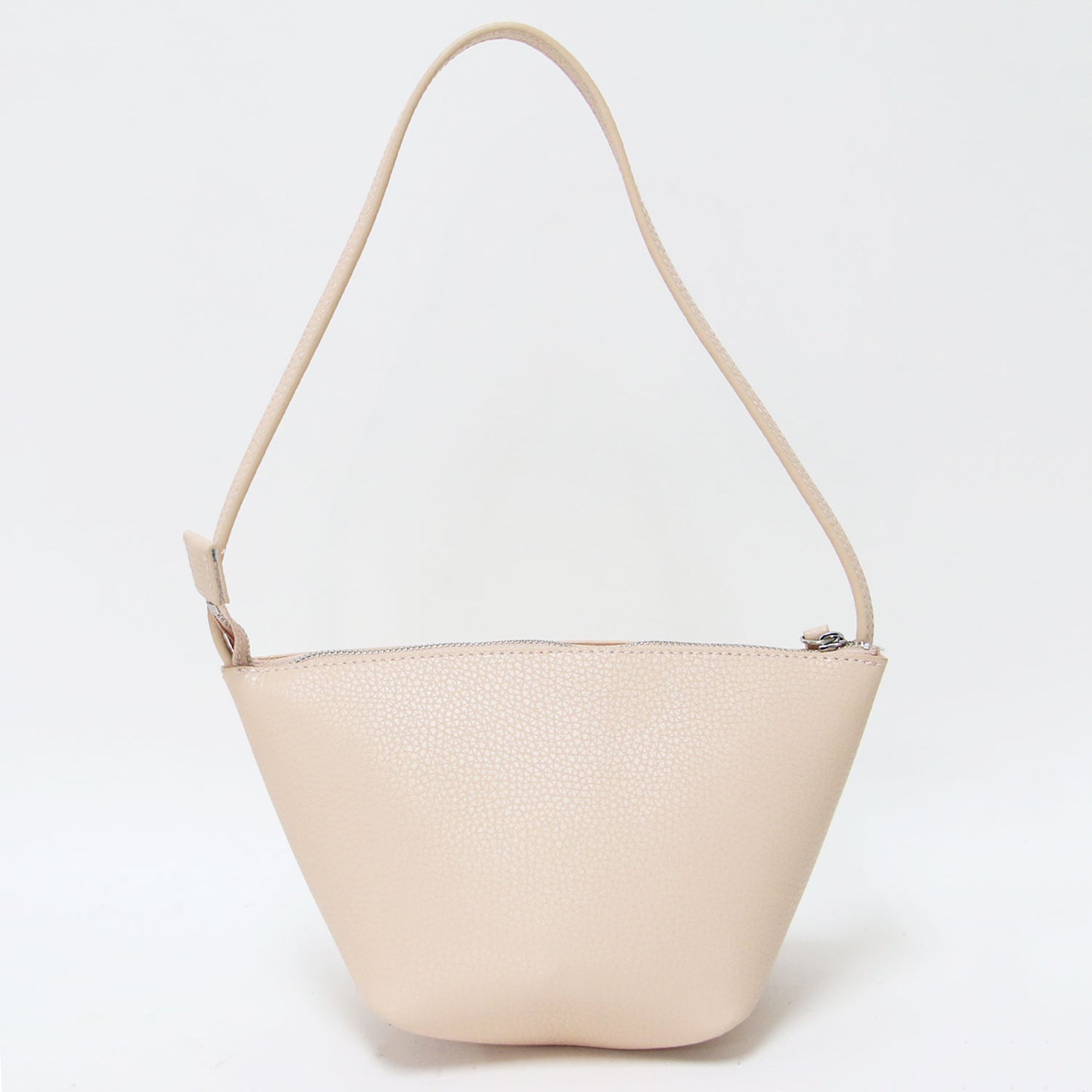 26春夏 SHRINK W FACE 舟形 ワンショルダーバッグ / 肩掛け シュリンクレザー シボ シルバー金具