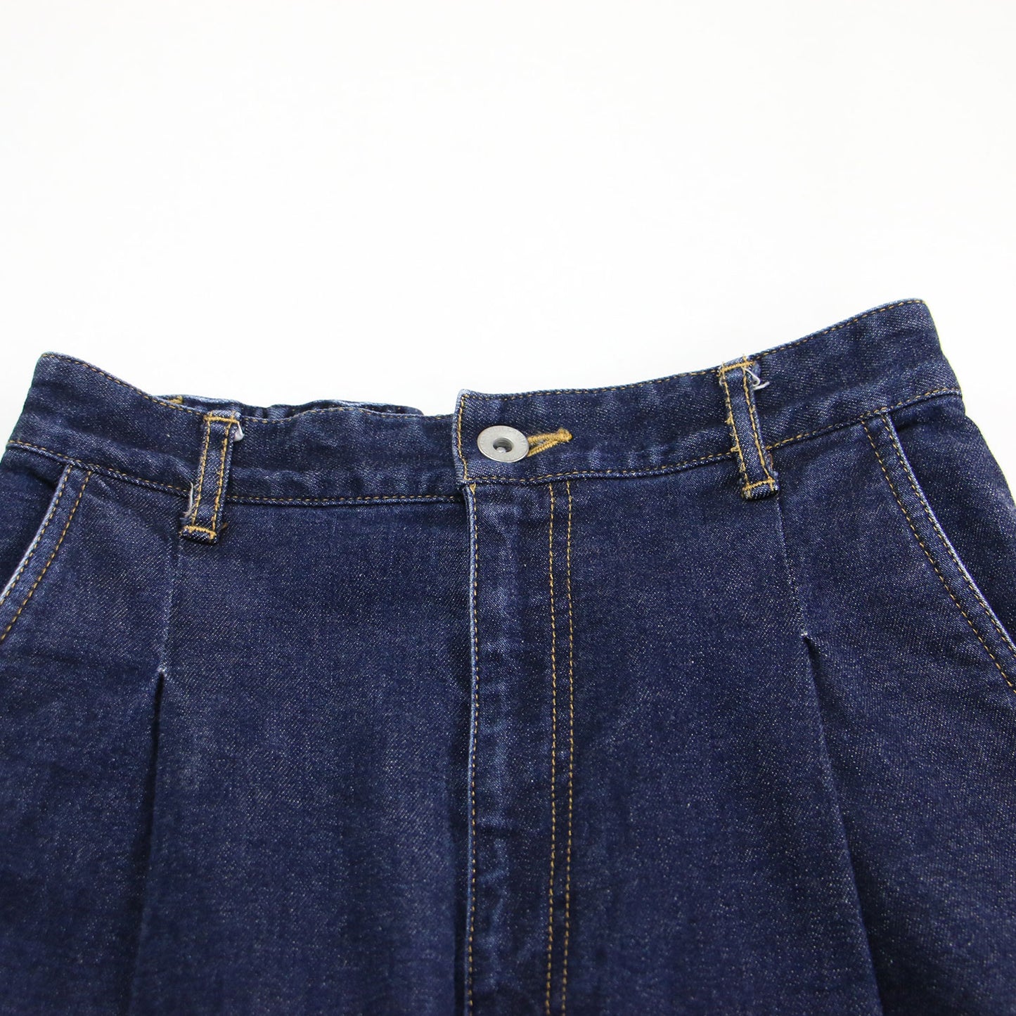 テーパード ハイウエスト デニムパンツ / タック ギャザー ストレッチ コットン