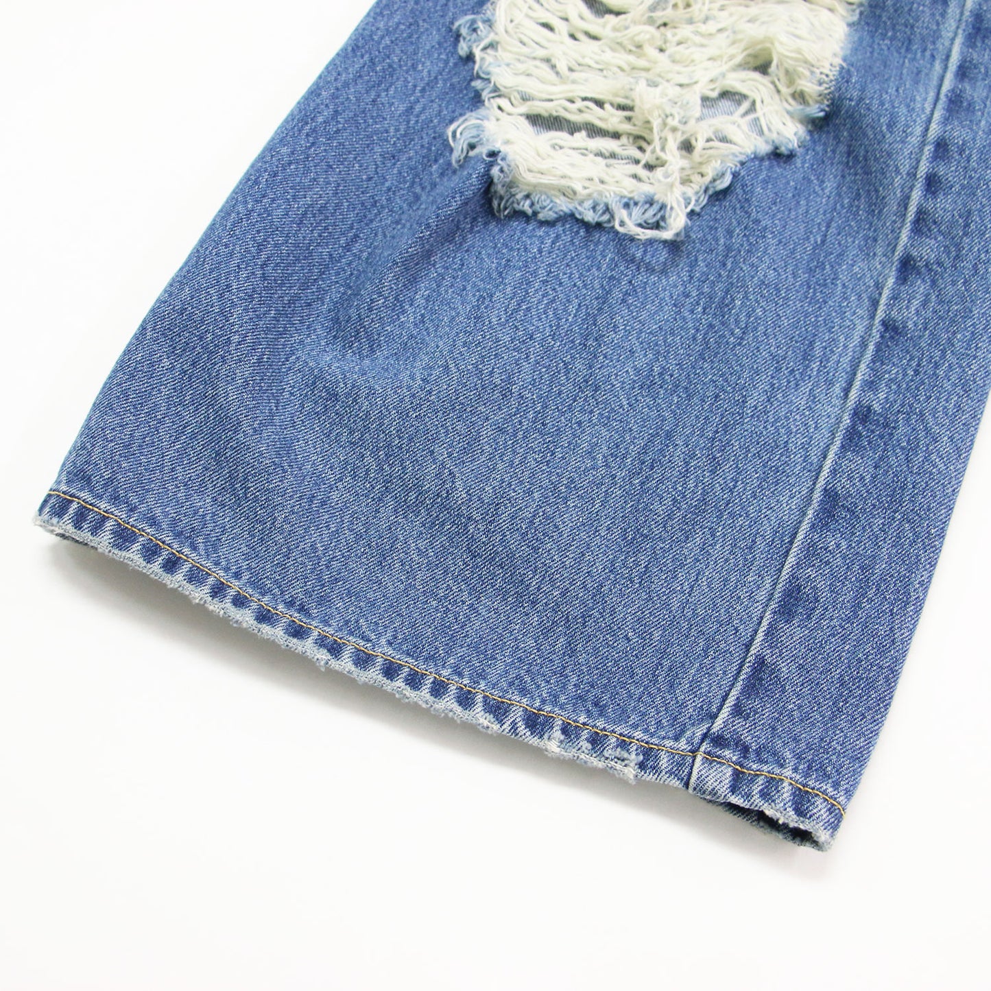 25春夏 クラッシュ デニムパンツ / ワイド ダメージ加工 タックボタン 刺繍 コットン