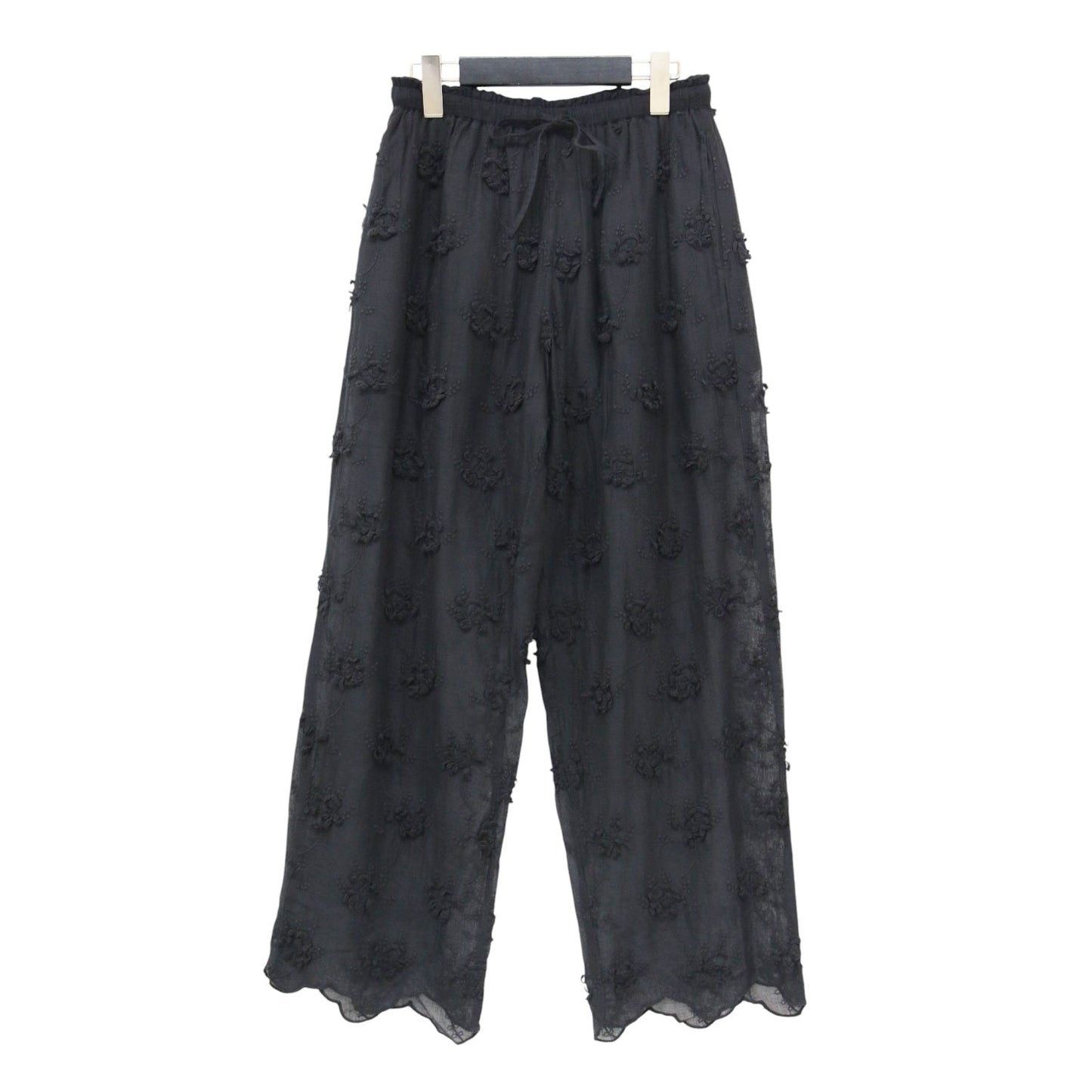 25春夏 コットン シアー エンブロイダリー パンツ / sheerv cotton 3D embroidery pants ワイドパンツ ウエストゴム 花柄 刺繍