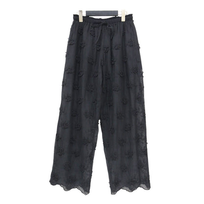 25春夏 コットン シアー エンブロイダリー パンツ / sheerv cotton 3D embroidery pants ワイドパンツ ウエストゴム 花柄 刺繍