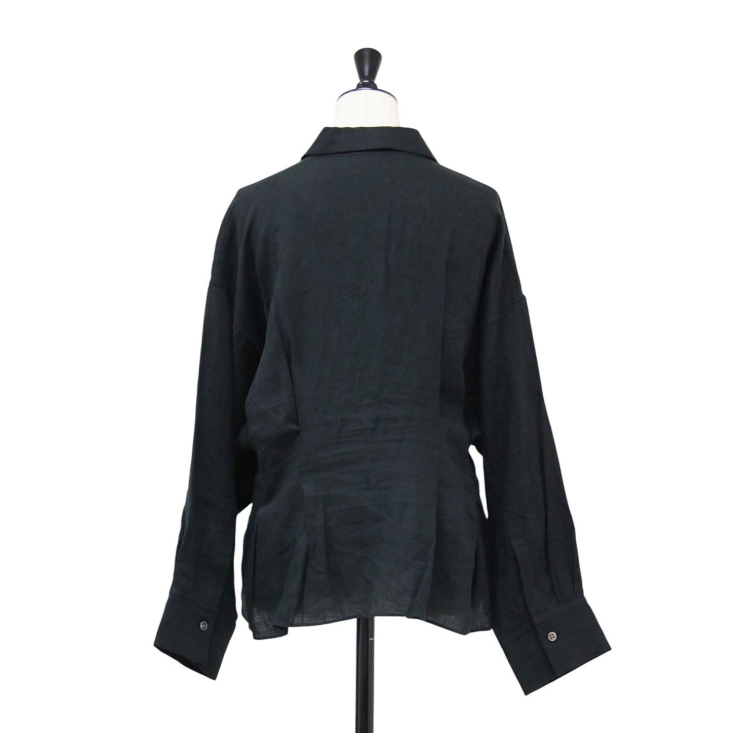 25春夏 リネンウエストシェイプシャツ / ブラウス スキッパーネック 長袖 ドロップショルダー ドルマンスリーブ 比翼ボタン リネン ウォッシャブル