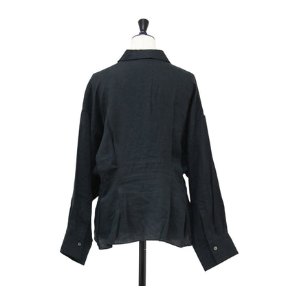 25春夏 リネンウエストシェイプシャツ / ブラウス スキッパーネック 長袖 ドロップショルダー ドルマンスリーブ 比翼ボタン リネン ウォッシャブル