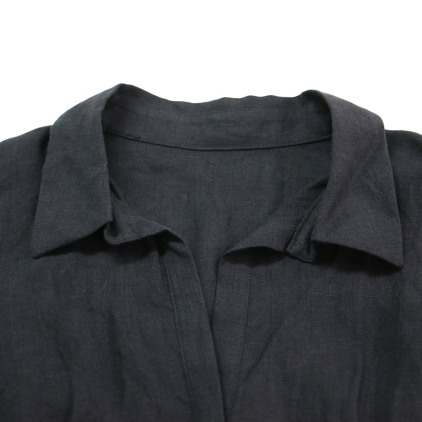 25春夏 リネンウエストシェイプシャツ / ブラウス スキッパーネック 長袖 ドロップショルダー ドルマンスリーブ 比翼ボタン リネン ウォッシャブル